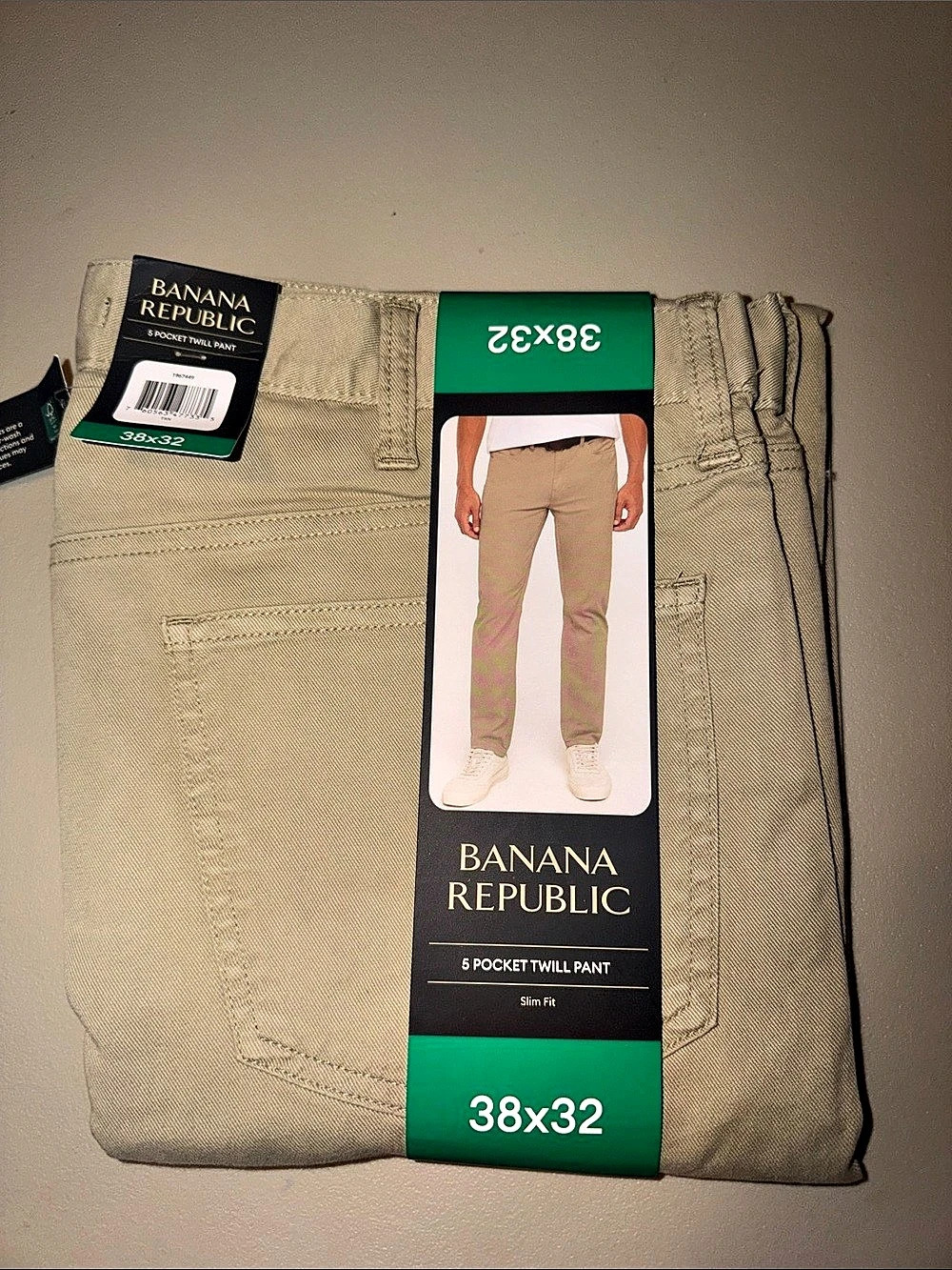 Banana Republic 5 Pocket Twill Pant Men's Beige Chinos Waist 38 Inseam 32 NWT